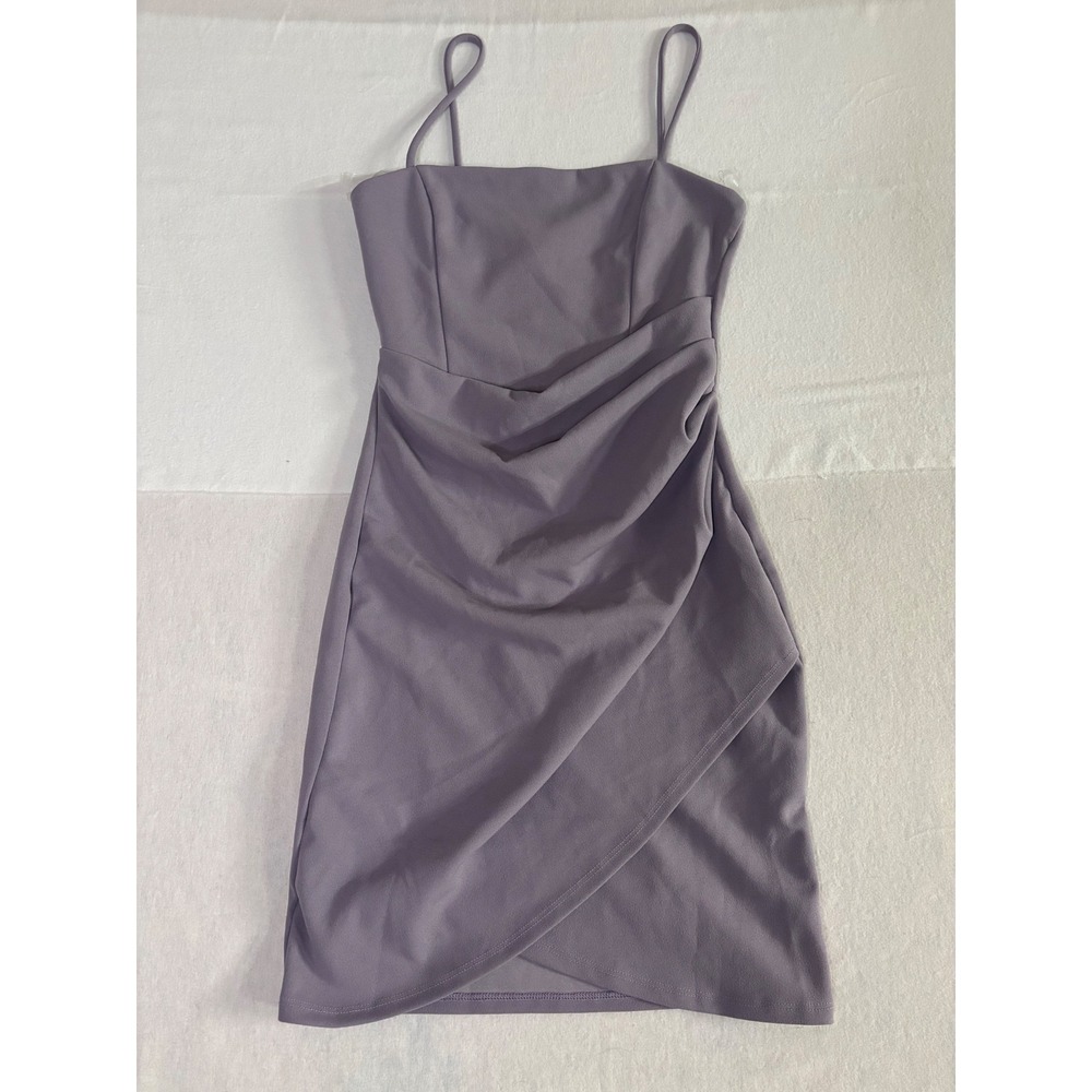 Windsor Lavender Ruched Bodycon Mini Dress Tulip Wrap Skirt Sleeveless Purple S
